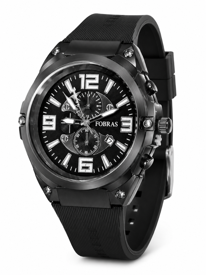 AZARE Stealth X Black Chronograph Watch for Men | Premium Black Dial | Silicone Strap | Luxury Analog Wrist Watch | Fashion & Casual Wear | S2EHUB003
