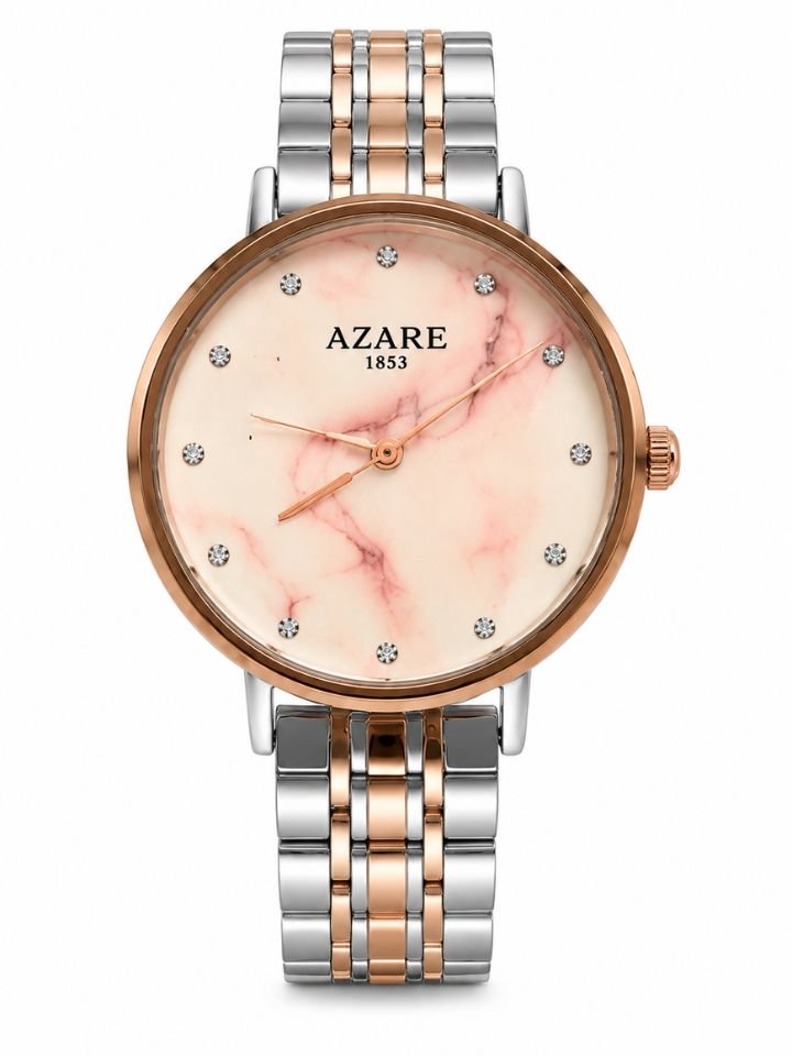 Azare Luxury Ladies Pink Marble Stainless Steel Bracelet Watch